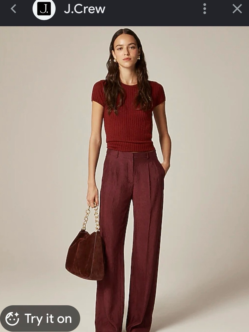 J. Crew matching set. Wide-Leg Pants in Burgundy and top.
